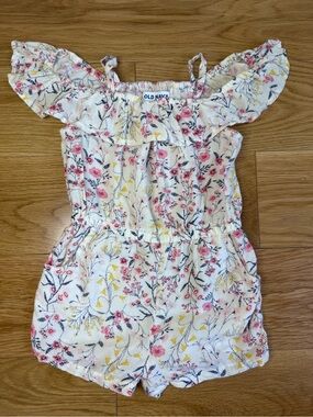Old Navy Girls' Floral Ruffle Romper - Cream with Pink & Yellow